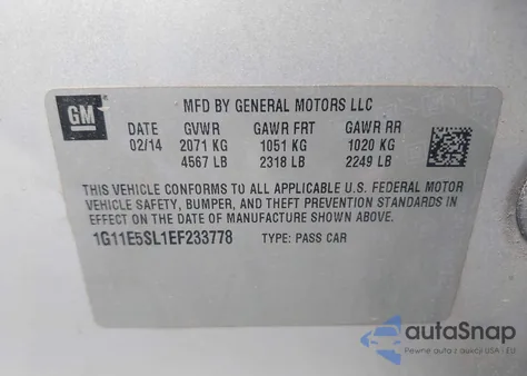 2014 Chevrolet Malibu 2Lt from USA, damaged, VIN 1G11E5SL1EF233778